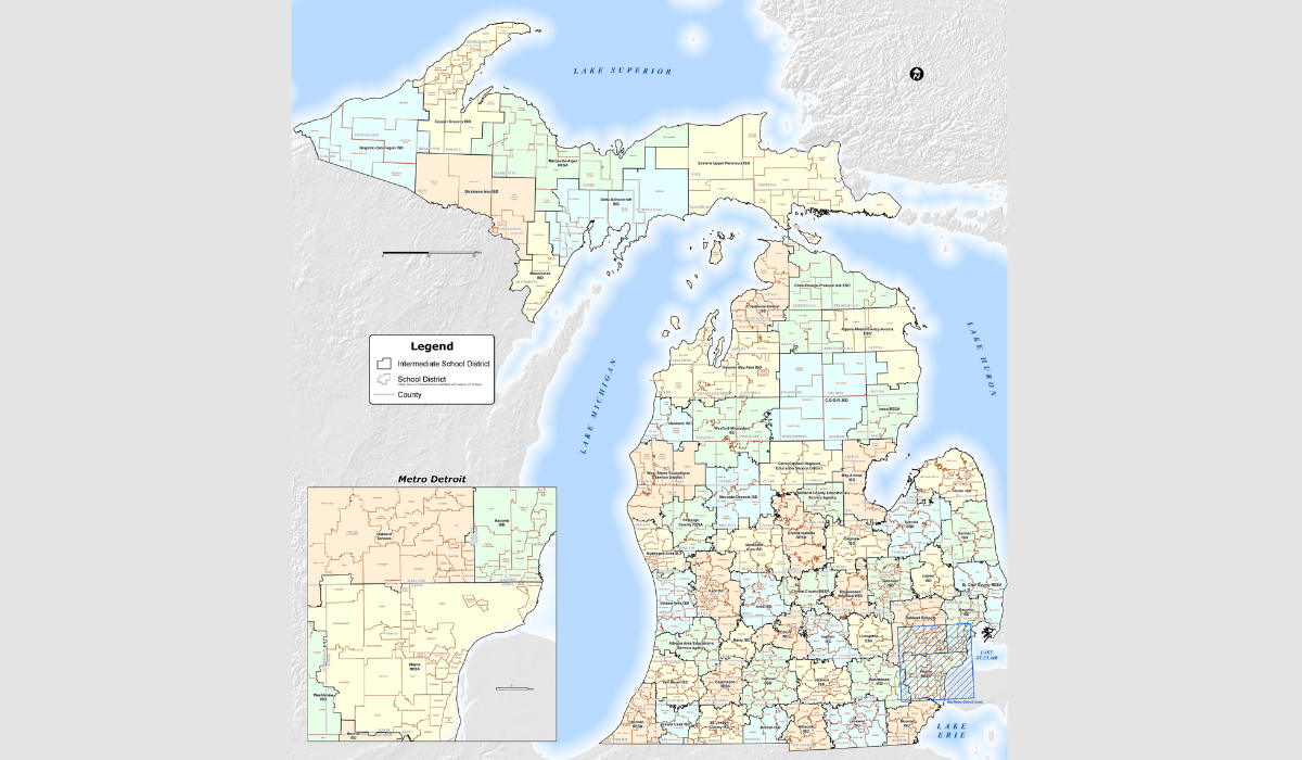 map of michigan ISDs and school districts. view detailed pdf at https://www.michigan.gov/dtmb/-/media/Project/Websites/dtmb/Services/GIS/Static-Maps/Education/SD_ISD_esize_statewide_2017.pdf