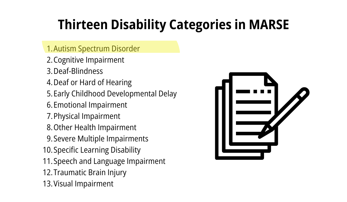 graphic of the thirteen MRSE eligibility categories with this highlighted: autism spectrum disorder