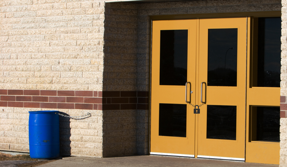 entry doors to a school with a lock