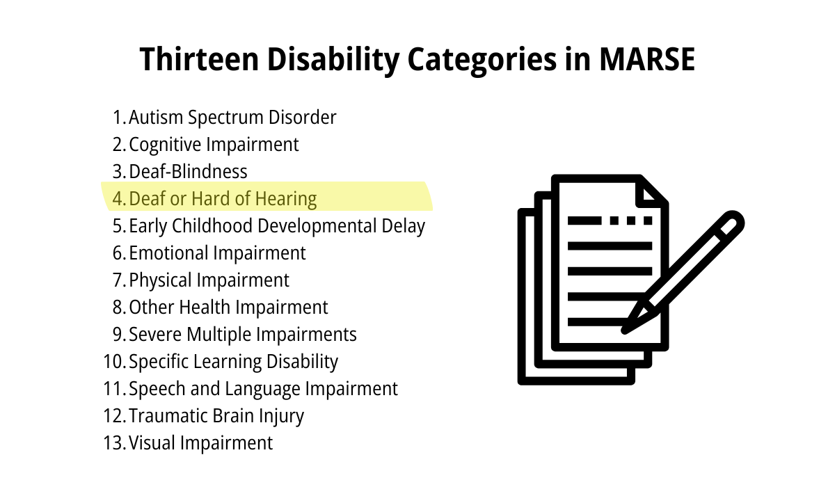 graphic of the thirteen MRSE eligibility categories with this highlighted: Deaf or Hard of Hearing