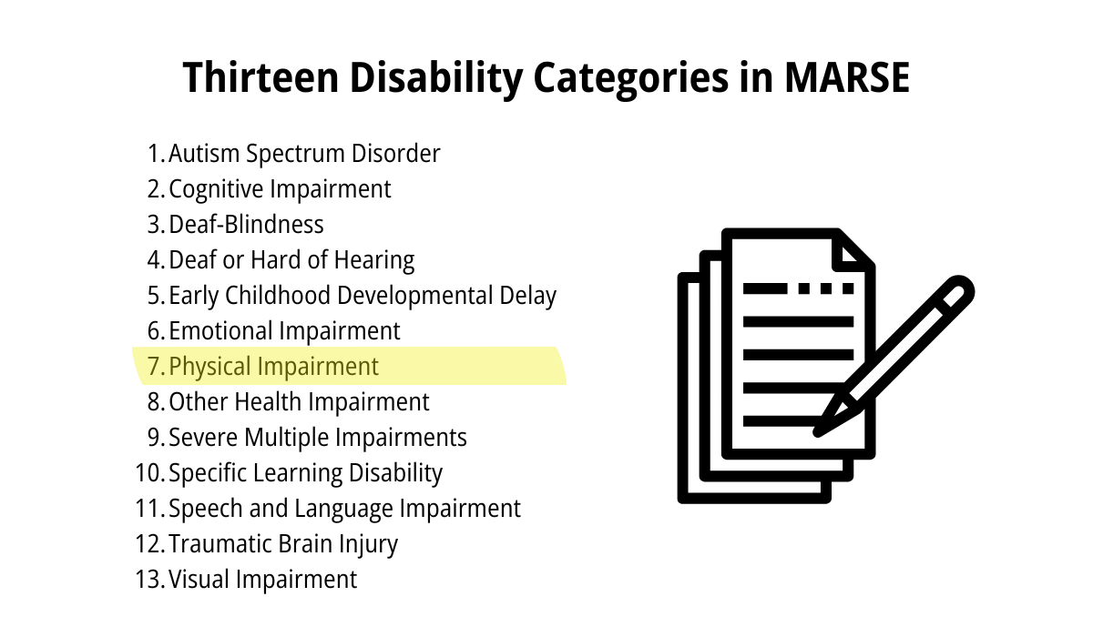 graphic of the thirteen MRSE eligibility categories with this highlighted: physical impairment