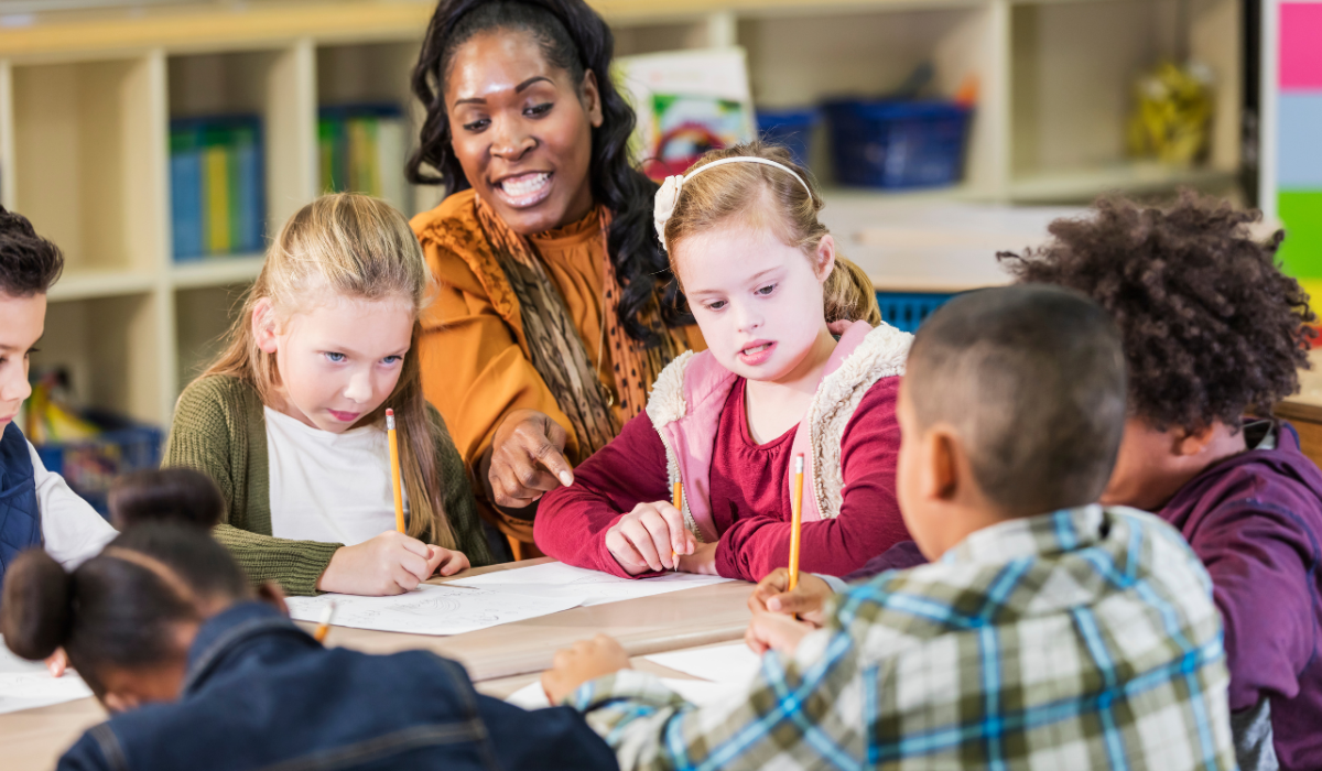 teacher with diverse group of students