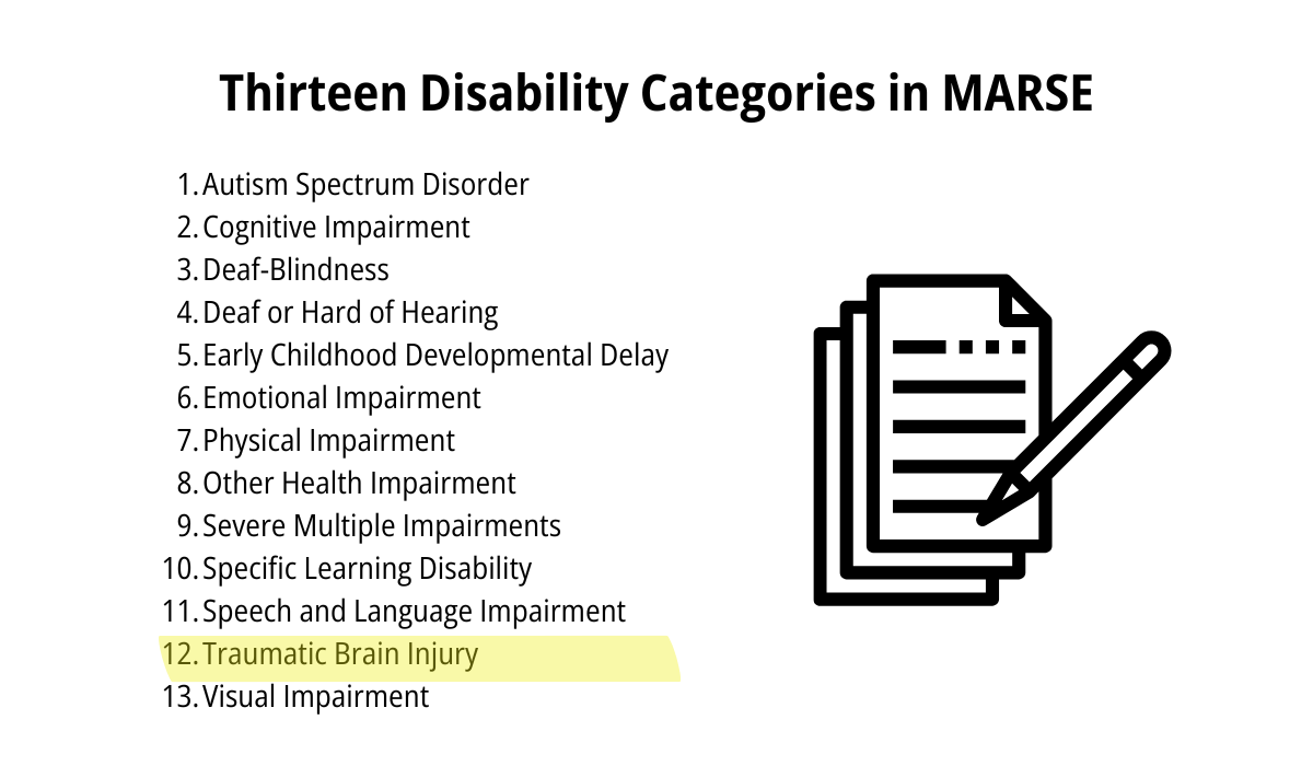 graphic of the thirteen MRSE eligibility categories with this highlighted: traumatic brain injury