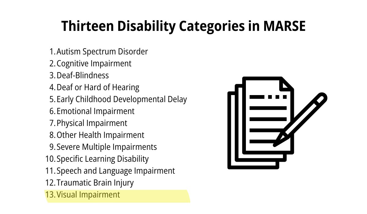 graphic of the thirteen MRSE eligibility categories with this highlighted: Visual Impairment